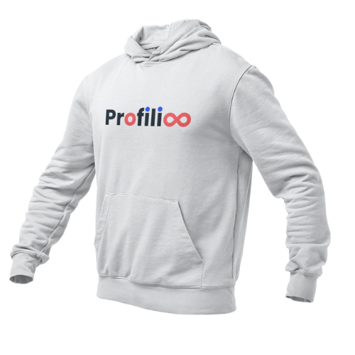 Illustrasjonsbilde hettegenser trykt med Profilioo logo på brystet